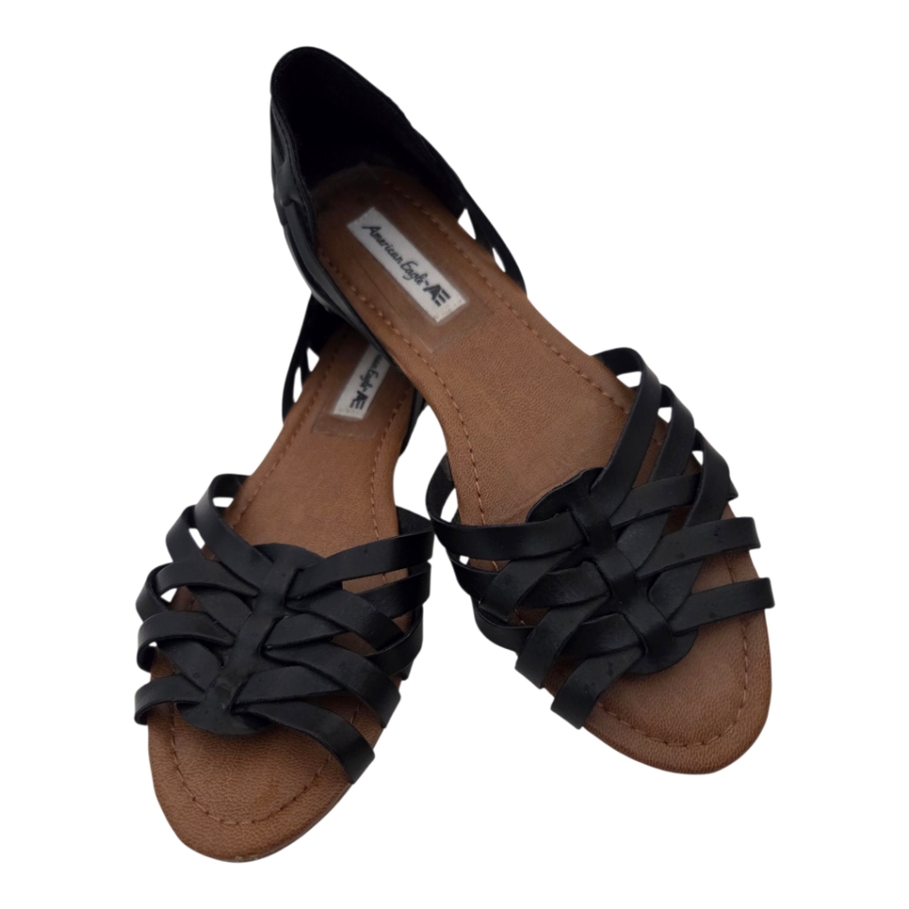 American Eagle Black Vegan Leather Huaraches Women's Size 6.5
